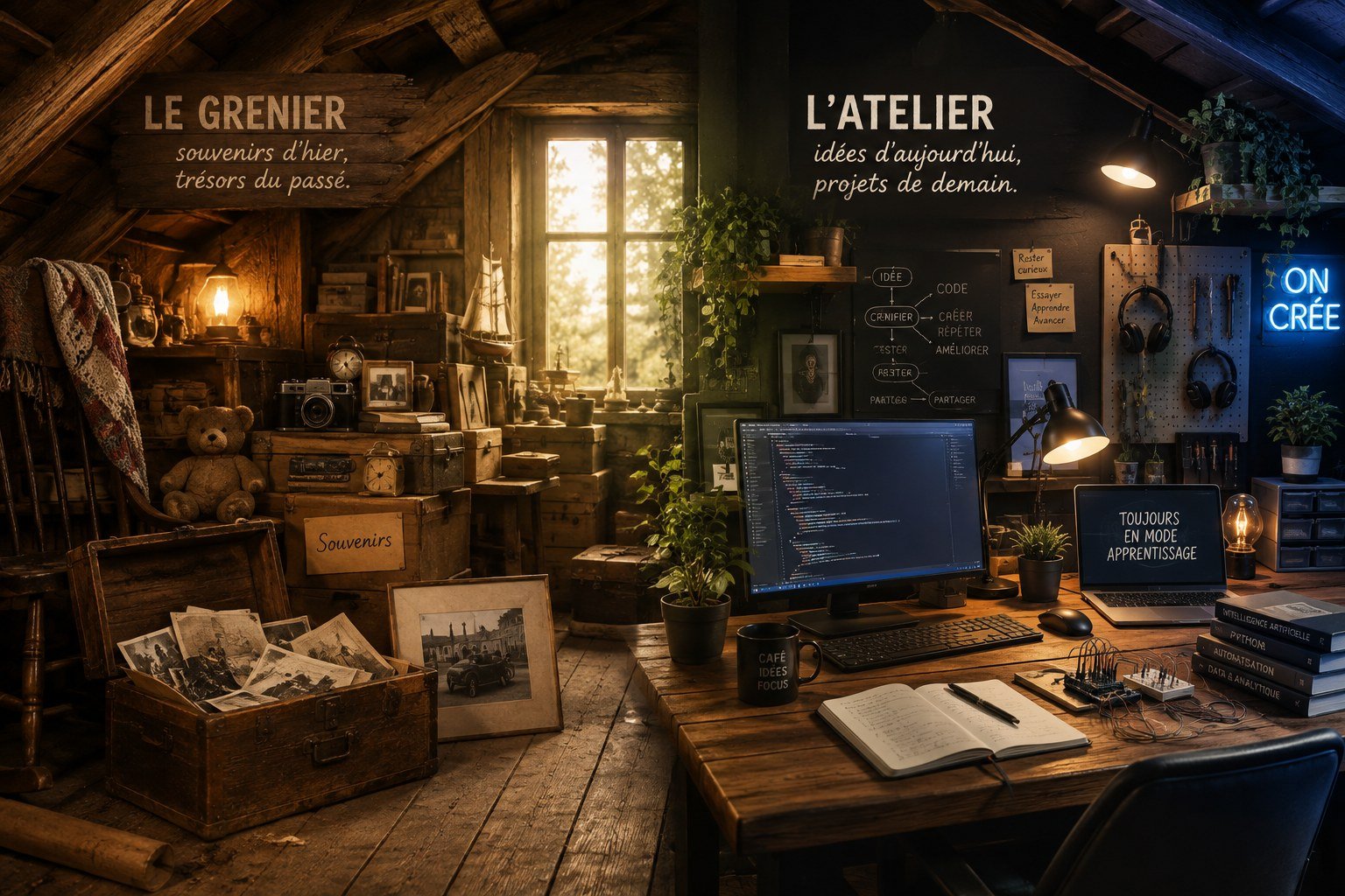 Un grenier chaleureux qui se transforme en atelier créatif